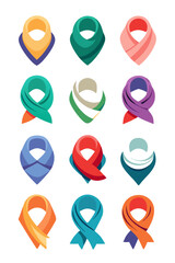 Collection of colorful bandana or kerchief icon vector images