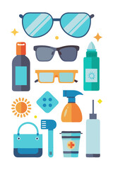 Summer Essentials: Sunglasses, Sunscreen, and Beach Accessories Illustration