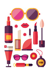Colorful Makeup and Accessories Flat Vector Design Illustration