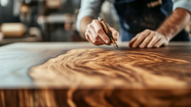 Craftsman Inspecting Wood Grain, Handcrafted, Woodwork - Powered by Adobe
