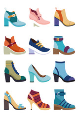 Assorted Fashionable Women's Shoes and Boots Collection Vector