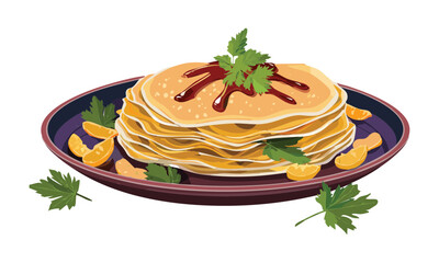 Stack of Pancakes with Syrup - Vector Illustration
