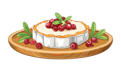 Baked Brie with Cranberries platter - Vector Illustration
