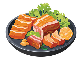 Pork Belly Bites Platter - Vector Illustration