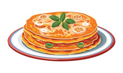 Food Kimchi Pancakes - Vector Illustration