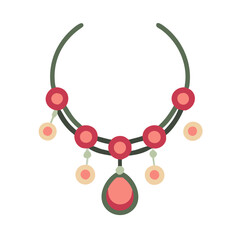 Whimsical Bead Necklace with Pink Stone on Black Background