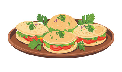 Arepas Platter Food Sandwich - Vector Illustration
