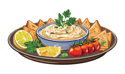 Baba Ganoush Platter Appetizer Food - Vector Illustration