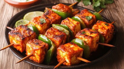 Indian starter food paneer tikka kebab.