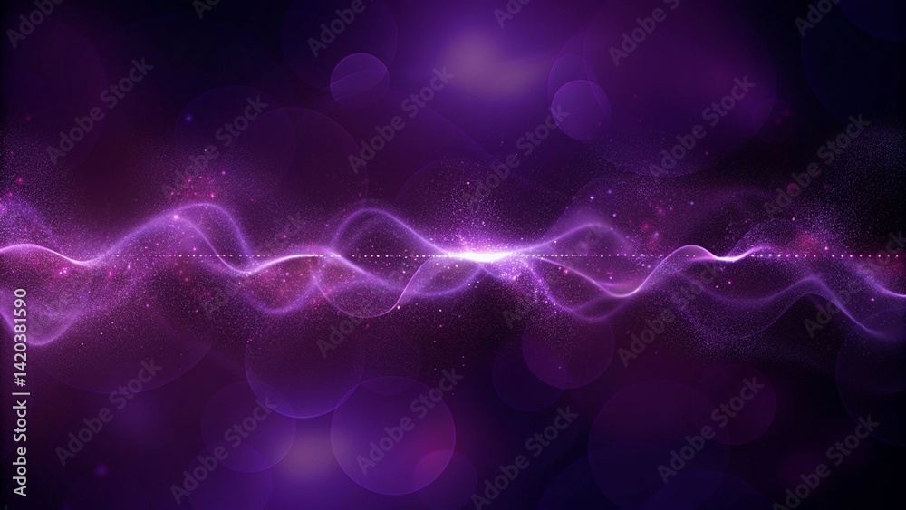 Poster digital purple particles wave and light abstract background with shining dots stars, futuristic glow