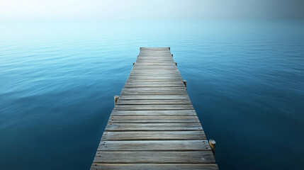 Fototapeta premium A top-down view of a wooden pier extending into water