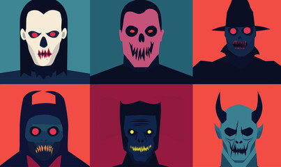 Minimalist Halloween Monster Portraits Vector Set for Spooky Designs