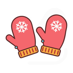 Cute Winter Mittens with Snowflake Icon Cartoon Style
