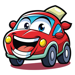 Happy cartoon car with big eyes and mouth