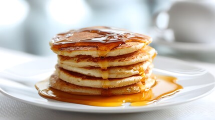 Stack of Golden Pancakes Drizzled with Syrup
