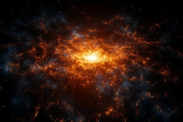 Naklejka premium Fiery galactic core, swirling nebulae