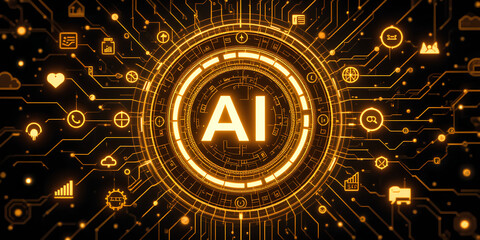 High-Tech AI Interface in Gold and Black for Digital Planning

