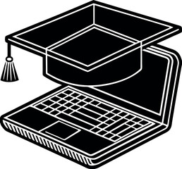 laptop with graduation cap online degree.