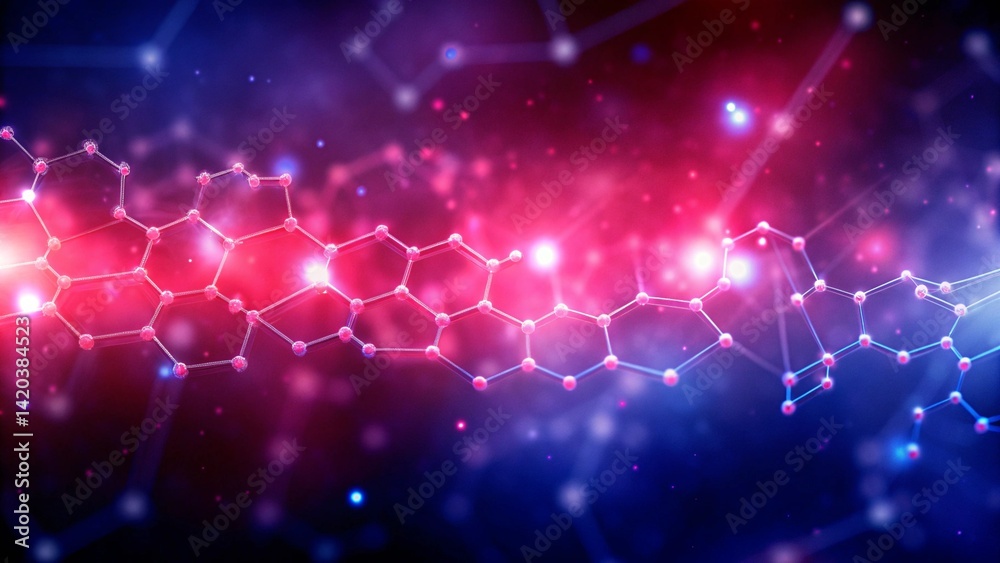 Poster  Illustration purple technology background with glowing connected dots, futuristic digital data network, abstract tech mesh, innovation, cyber design, science communication backdrop