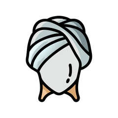 Spa Head Wrap Woman Cartoon Illustration on Black