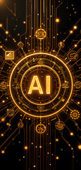 High-Tech Gold and Black AI Button in Modern Strategy


