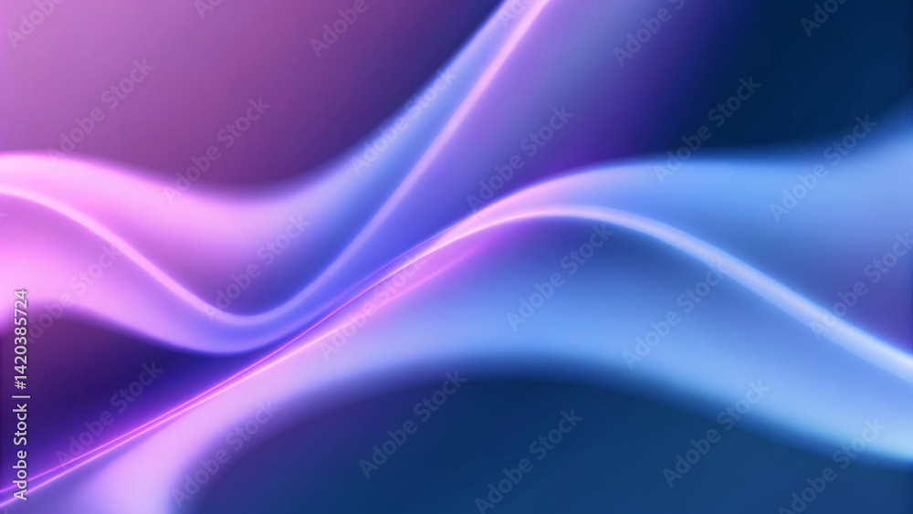 Poster Minimalistic abstract background with blue violet 3d waves. Banner with purple soft wavy embossed texture. Horizontal poster with copy space for text. Design digital frequency for background
