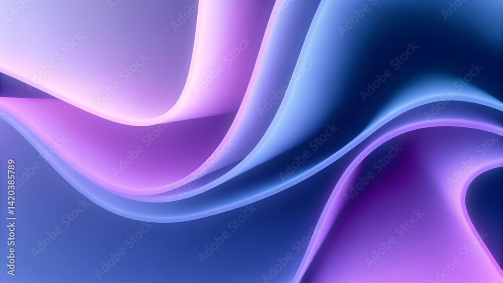 Fototapete Minimalistic abstract background with blue violet 3d waves. Banner with purple soft wavy embossed texture. Horizontal poster with copy space for text. Design digital frequency for background