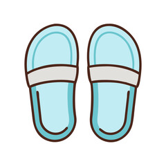 Blue spa slippers illustration with dark outline design