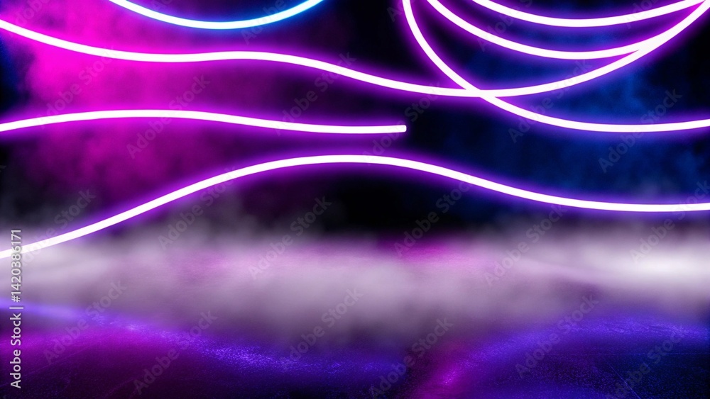 Poster Neon audio voice frequency wave and abstract sound light vector background. Radio pulse effect curve design. Volume music track line vibrant motion illustration. Electronic record led graph chart