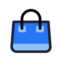 Stylish blue shopping bag icon on black background