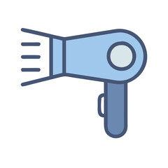 Blue hair dryer vector icon on black background