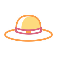 Stylish straw sun hat icon with colorful band