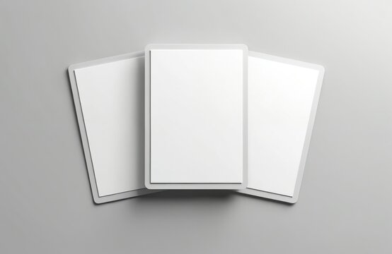 Trading card mockup with blank white cards. Perfect for sports fantasy game designs logos or product presentations. Template for collectible card game with empty copy space for branding.