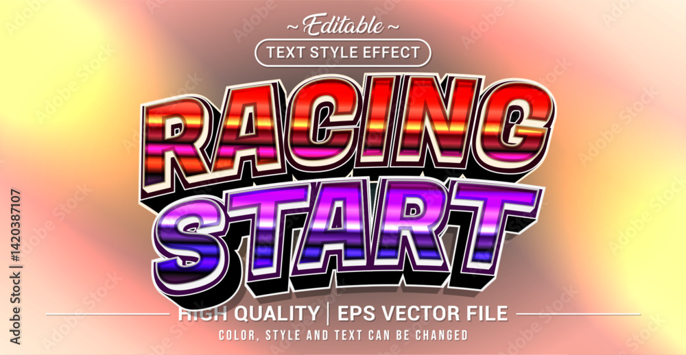 Poster Editable text style effect - Racing Start text style theme. Vector text style illustration template.