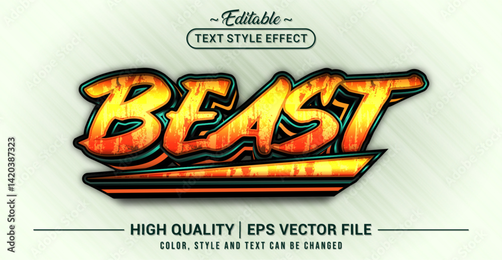 Aufkleber Editable text style effect - Beast text style theme. Vector text style illustration template.