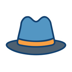 Stylized blue fedora with orange band vector illustration
