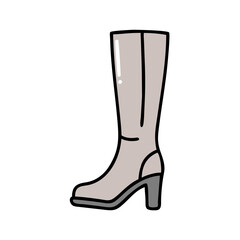 Fashionable Beige Knee-High Heel Boot on Black Background