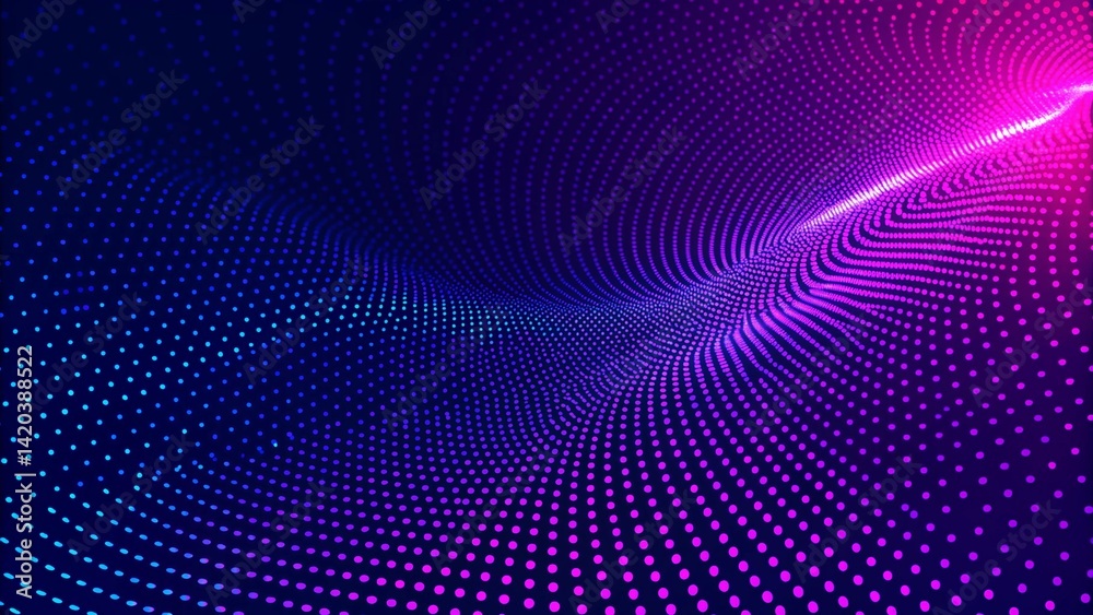 Aufkleber Particle stream. Purple background with many glowing particles. Information technology background. 3d rendering. Futuristic digital motion trail effect in cyberspace with glowing elements.