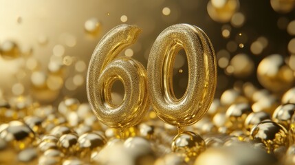 Joyful 60th Celebration. Golden Birthday Greeting in 3D with Festive Background