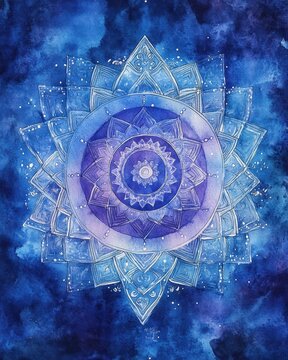 Ajna Chakra Emblem: Vibrant Blue Geometry Inspired by Esoteric Ayurveda and Hindu Traditions