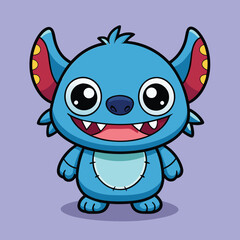 Cute cartoon blue monster with big eyes