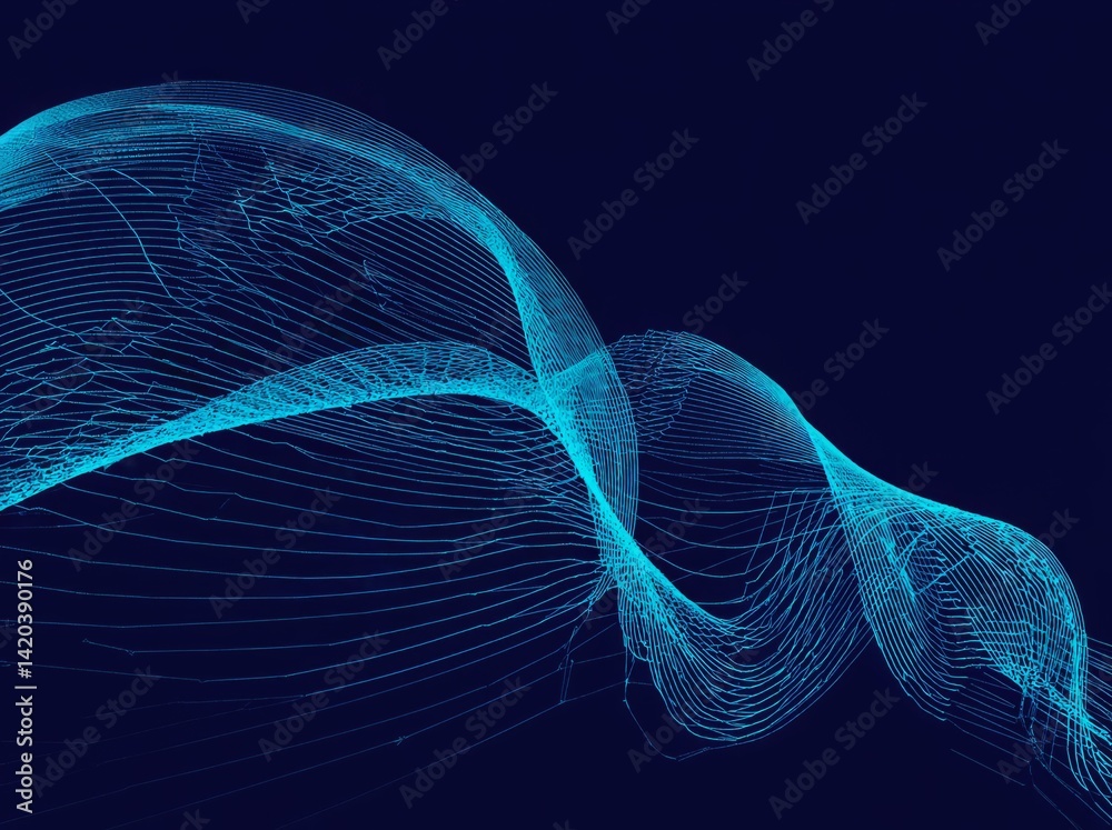 Poster dynamic wave forms create an abstract background in striking blue hues for modern design elements