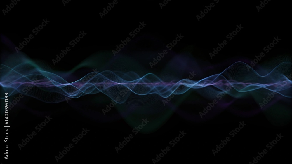 Poster Sound wave purple wave abstract technology background. Purple background gradient color soundwave, digital frequency pattern, futuristic light line, modern data visualization backdrop