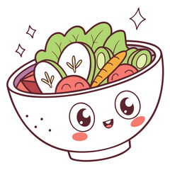 Cartoon Bowl of Salad with Cute Expression