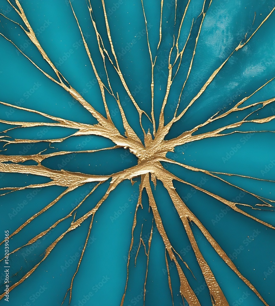 Poster abstract design featuring vibrant teal background with striking gold lines creating a dynamic visual