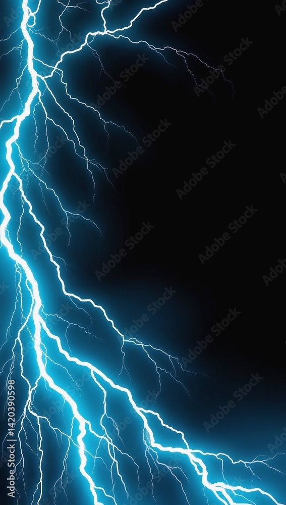 Poster dynamic blue lightning fork illuminating a dark background creating an intriguing abstract effect