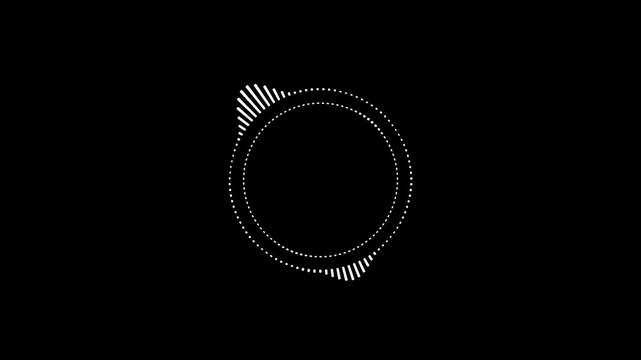 Circular interface audio voice music sound spectrum equalizer, 4k footage, sound waves animation on black and white background.