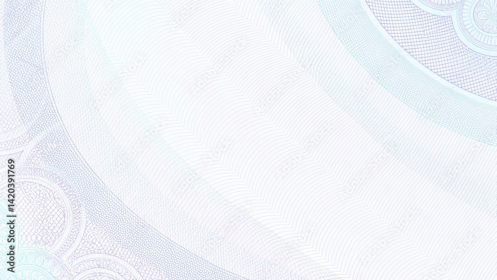 Poster turquoise, purple draped net on wavy subtle curves. abstract cheque, ticket, banner, certificate tem