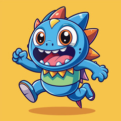 Obraz premium Cute blue dragon character running