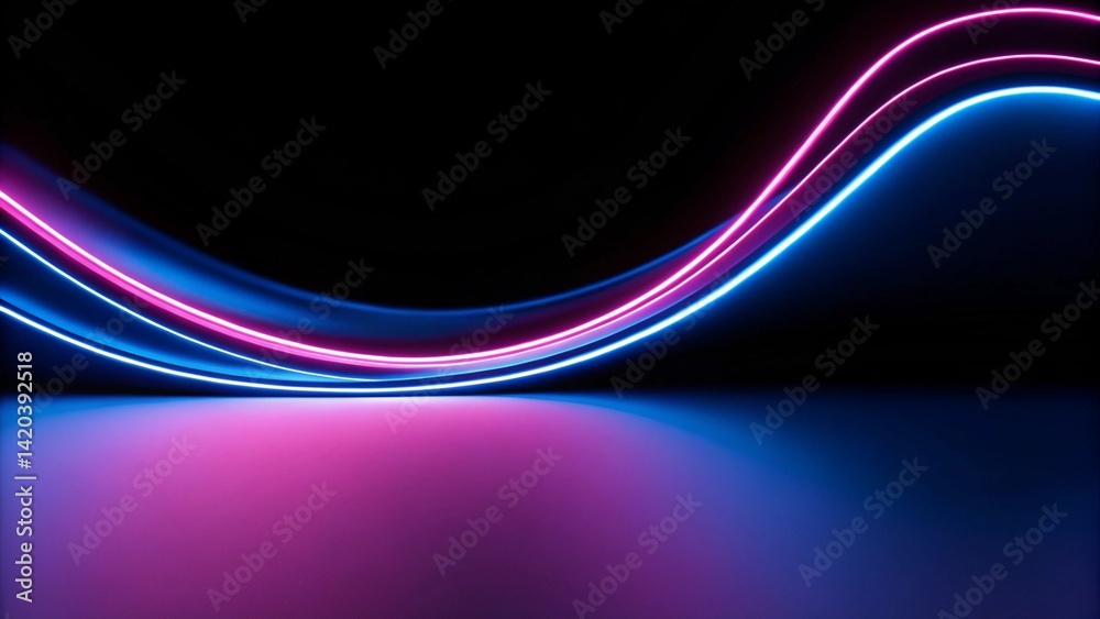 Poster 3d animation, abstract neon background pink blue ribbon, futuristic glowing swirl light, digital wav